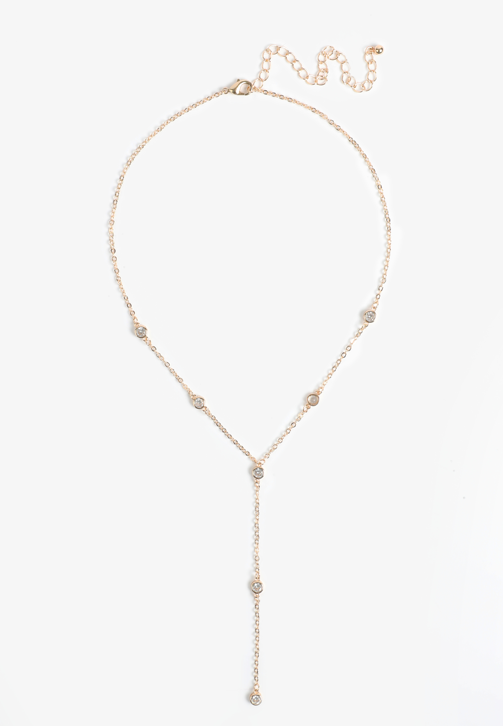 Gold Rhinestone Y Necklace, C605, large