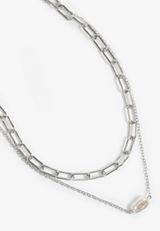 Silver Hammered Pearl Double Layered Necklace, C431, small