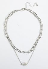 Silver Hammered Pearl Double Layered Necklace, C431, small