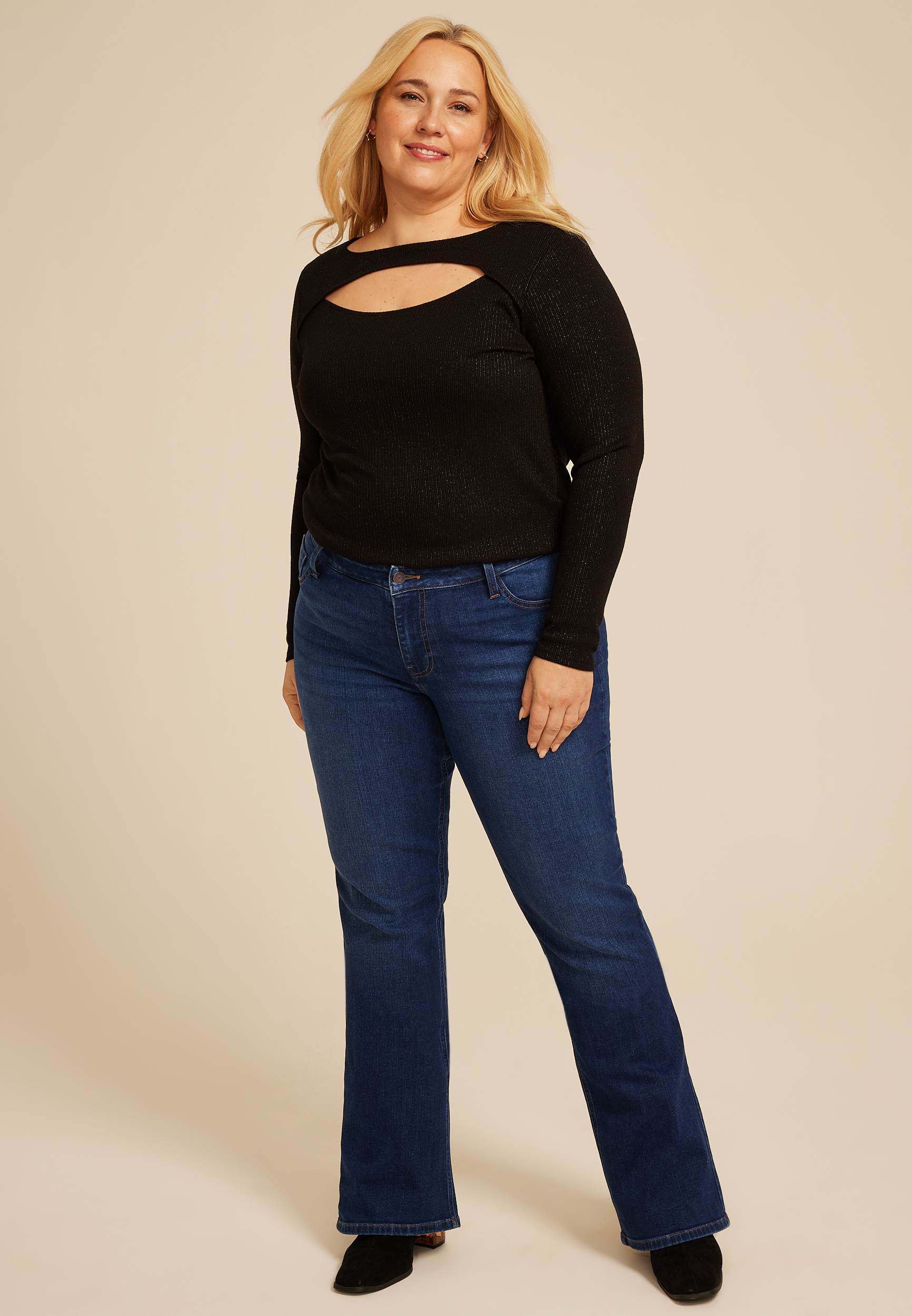 Plus Size m jeans by maurices&trade; Dark Mid Rise Flap Back Pocket Slim Boot Jean, C258, large
