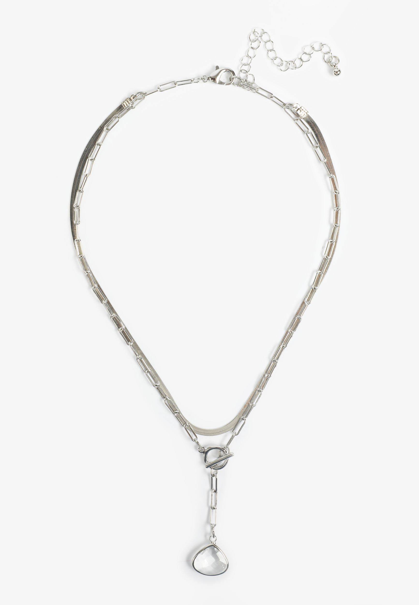 Silver Teardrop Pendant Layered Necklace, C431, large
