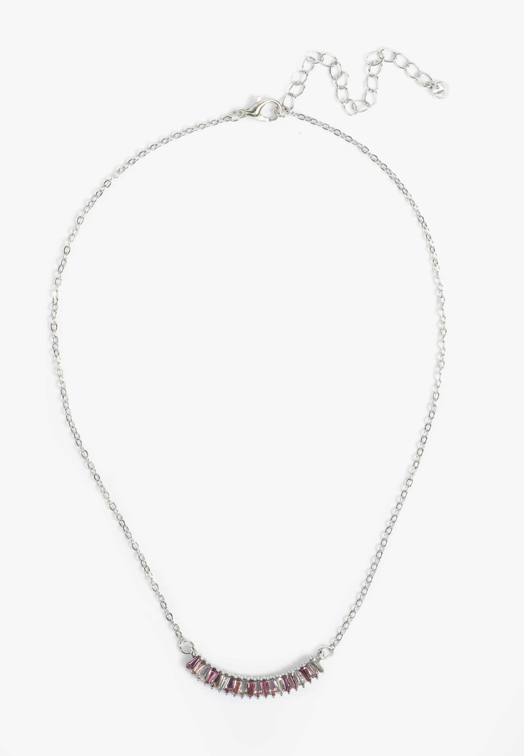 Silver Mauve Glass Gemstone Pendant Necklace, C431, large