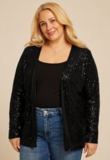 Plus Size Studio Y Sequin Cardigan, BLACK, small