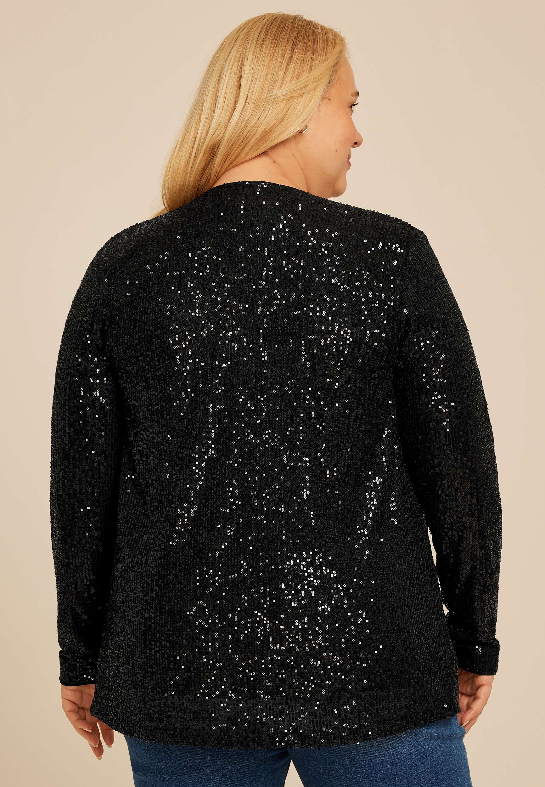 Plus Size Studio Y Sequin Cardigan, BLACK, large