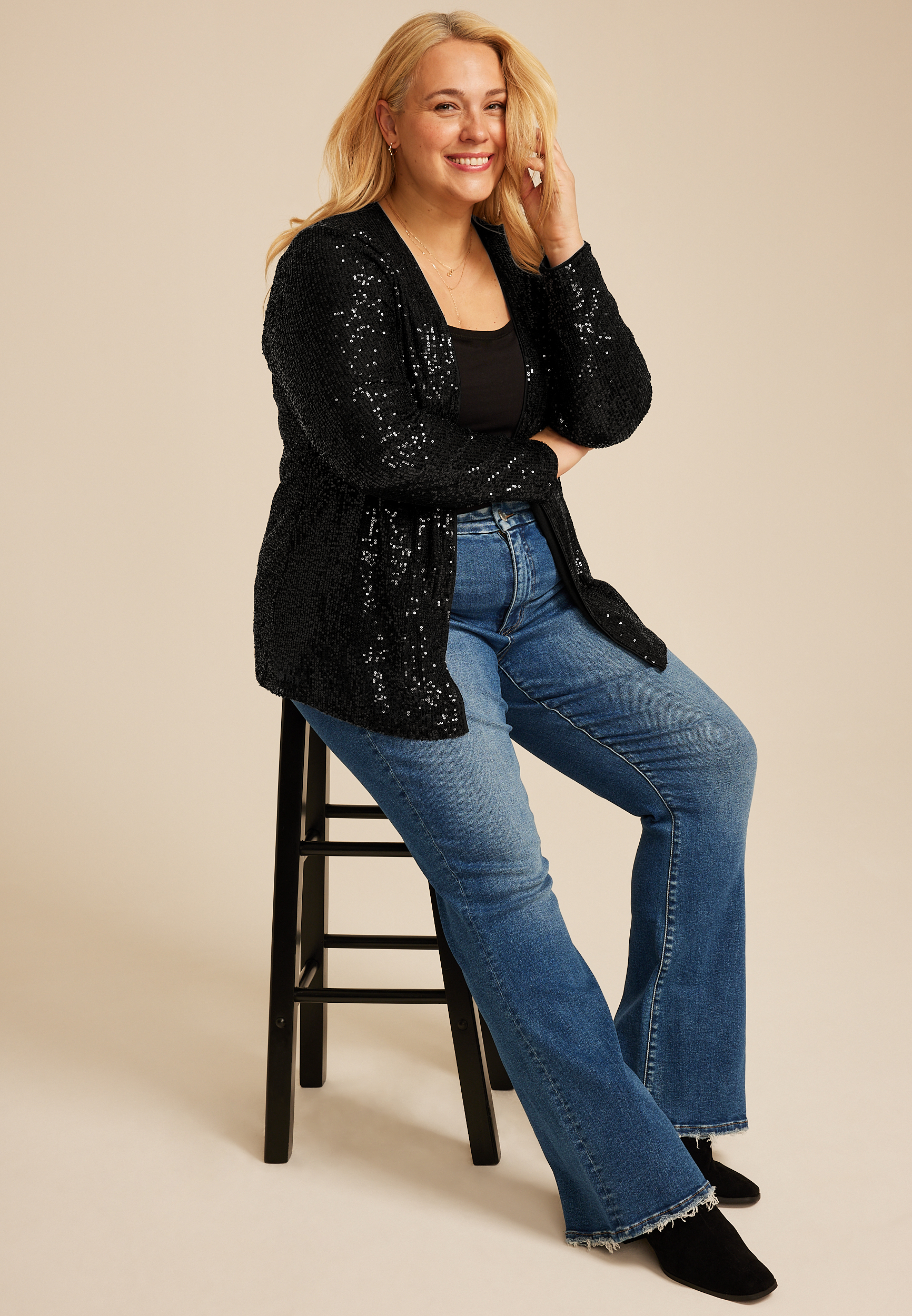 Plus Size Studio Y Sequin Cardigan, BLACK, large