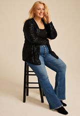 Plus Size Studio Y Sequin Cardigan, BLACK, small