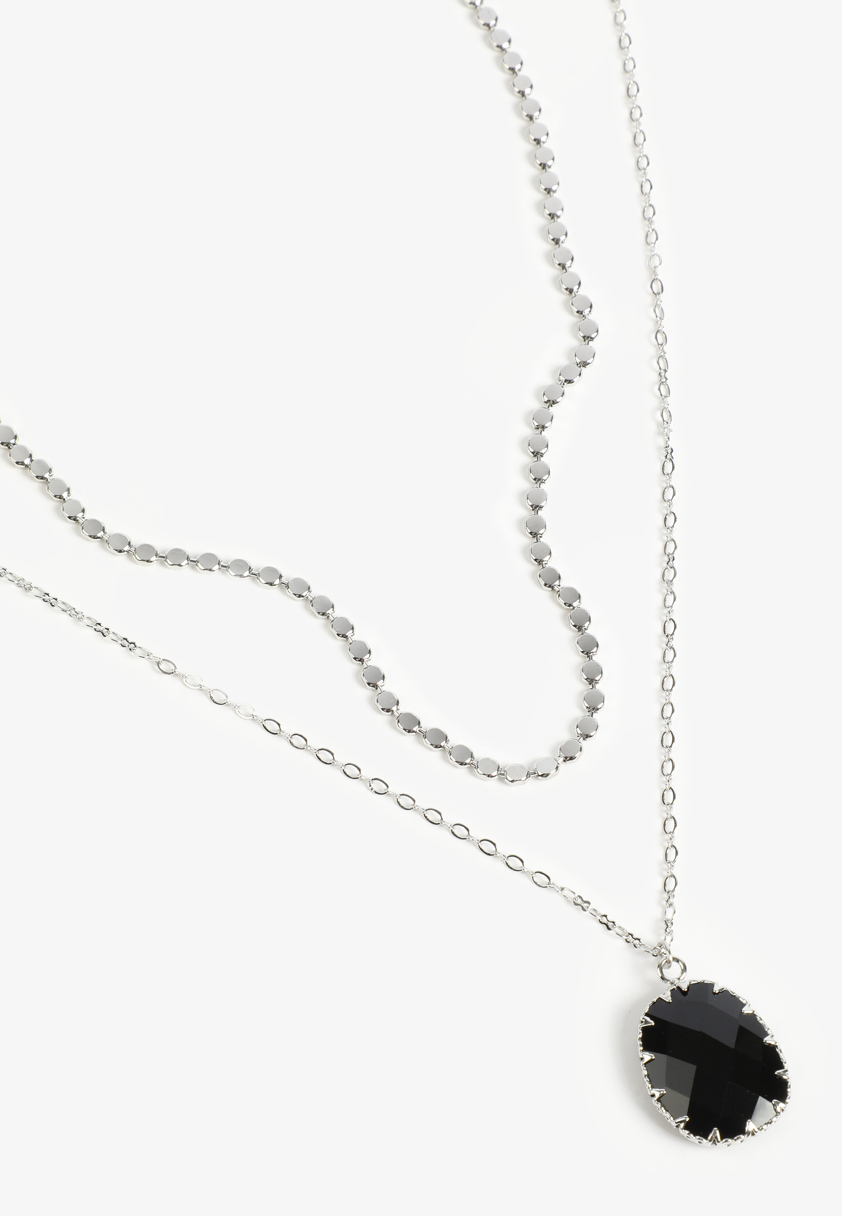 Faux Onyx Stone Pendant Layered Necklace