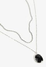 Faux Onyx Stone Pendant Layered Necklace, C431, small