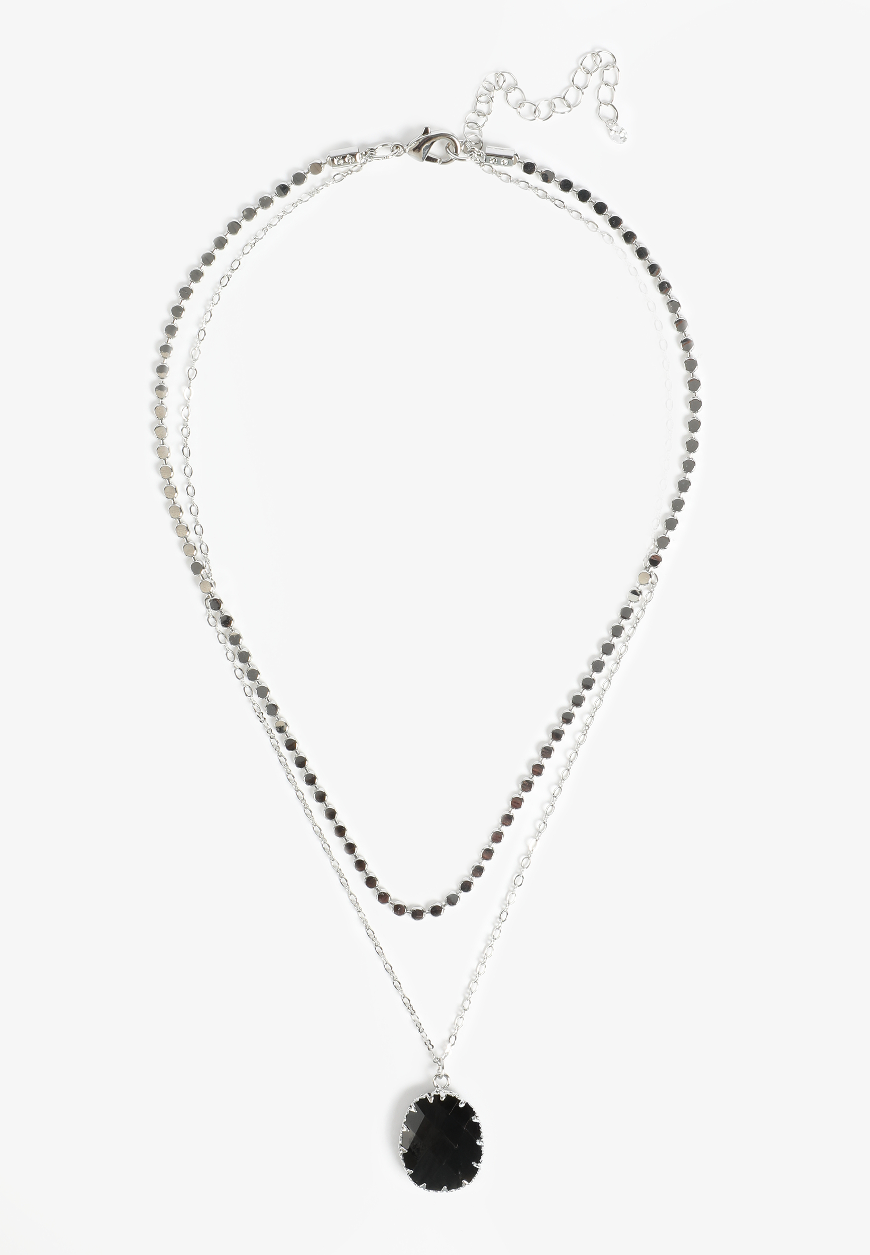 Faux Onyx Stone Pendant Layered Necklace, C431, large