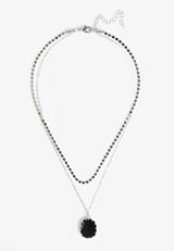 Faux Onyx Stone Pendant Layered Necklace, C431, small