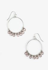 Smokey Faux Quartz Beaded Hoop Earrings, SILVER, small
