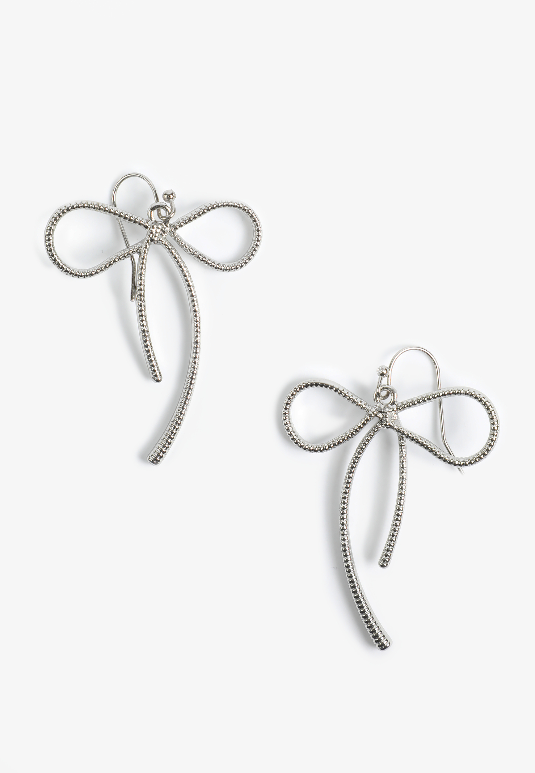 Silver Bow Drop Earrings