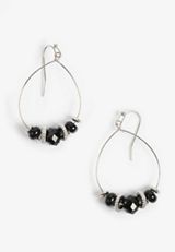 Black And Silver Beaded Hoop Earrings, C2704, small
