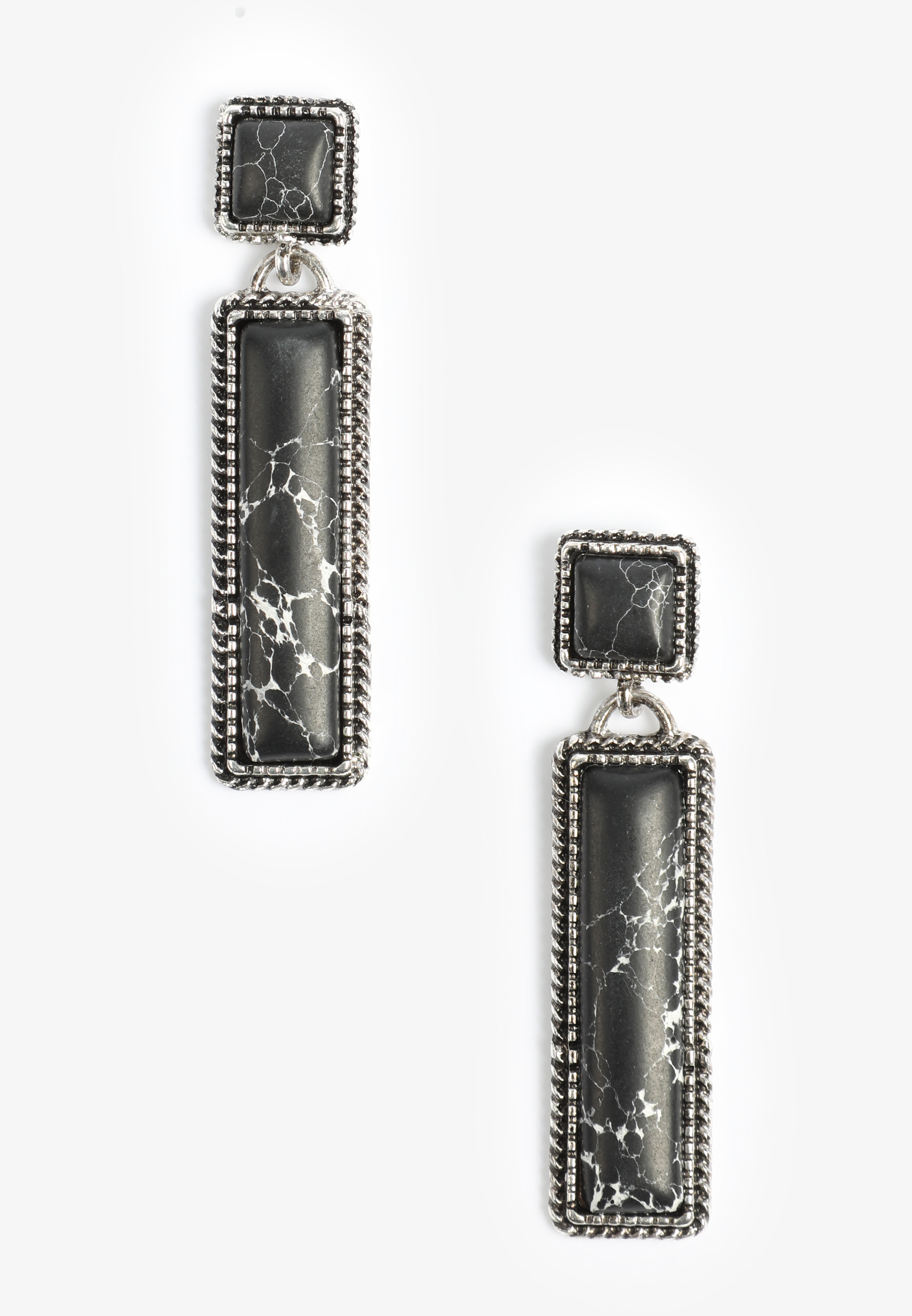 Faux Onyx Marble Rectangular Drop Earrings