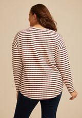 Plus Size 24/7 Clara Jacquard Long Sleeve Tee, BURGUNDY COMBO, small