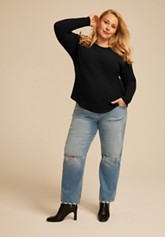 Plus Size Solid Long Sleeve Snap Button Cuff Top