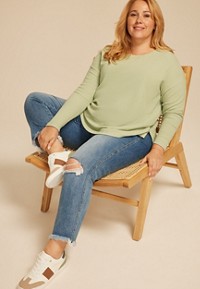 Plus Size Solid Long Sleeve Snap Button Cuff Top