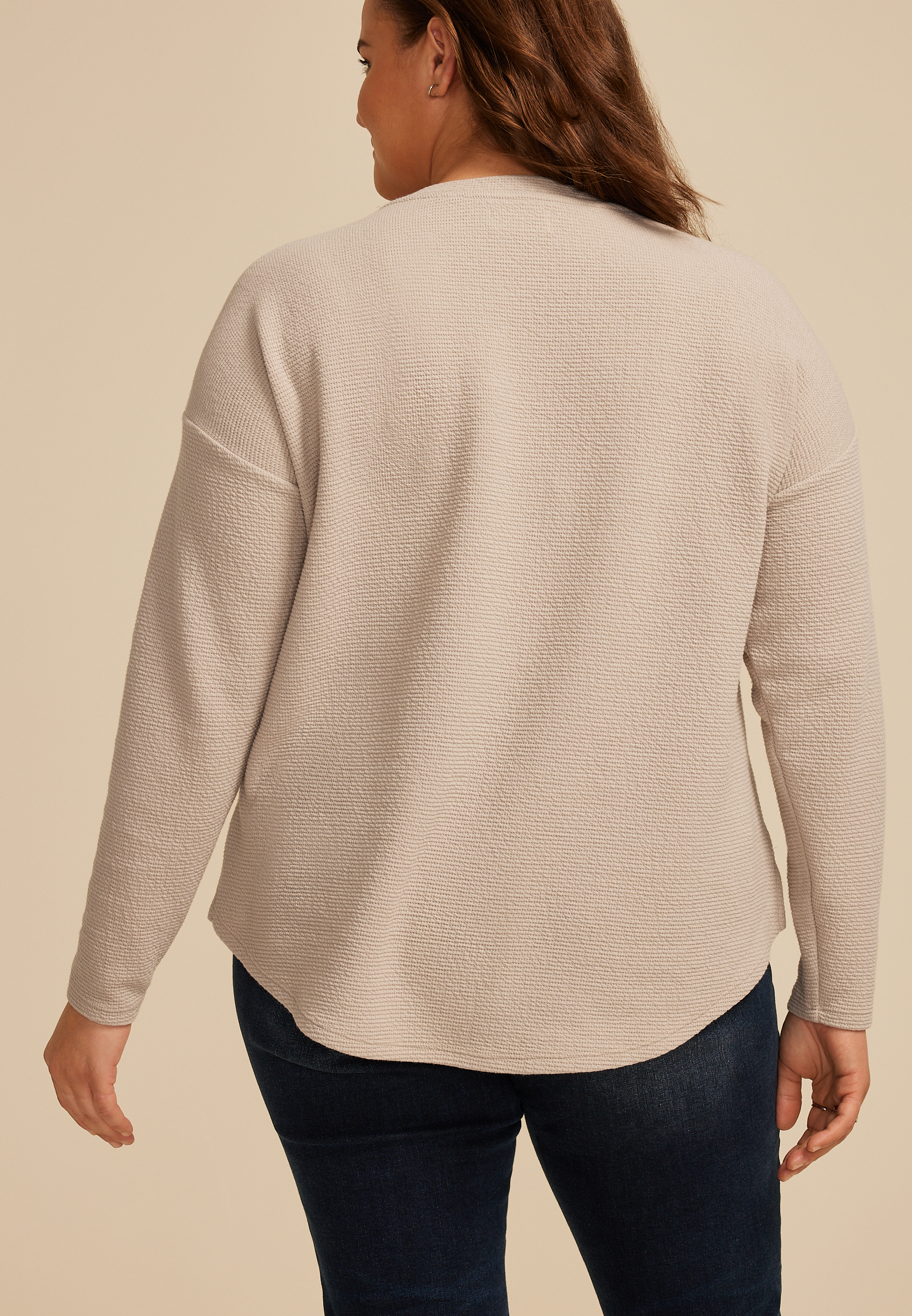Plus Size 24/7 Clara Seersucker Long Sleeve Tee, C211, large