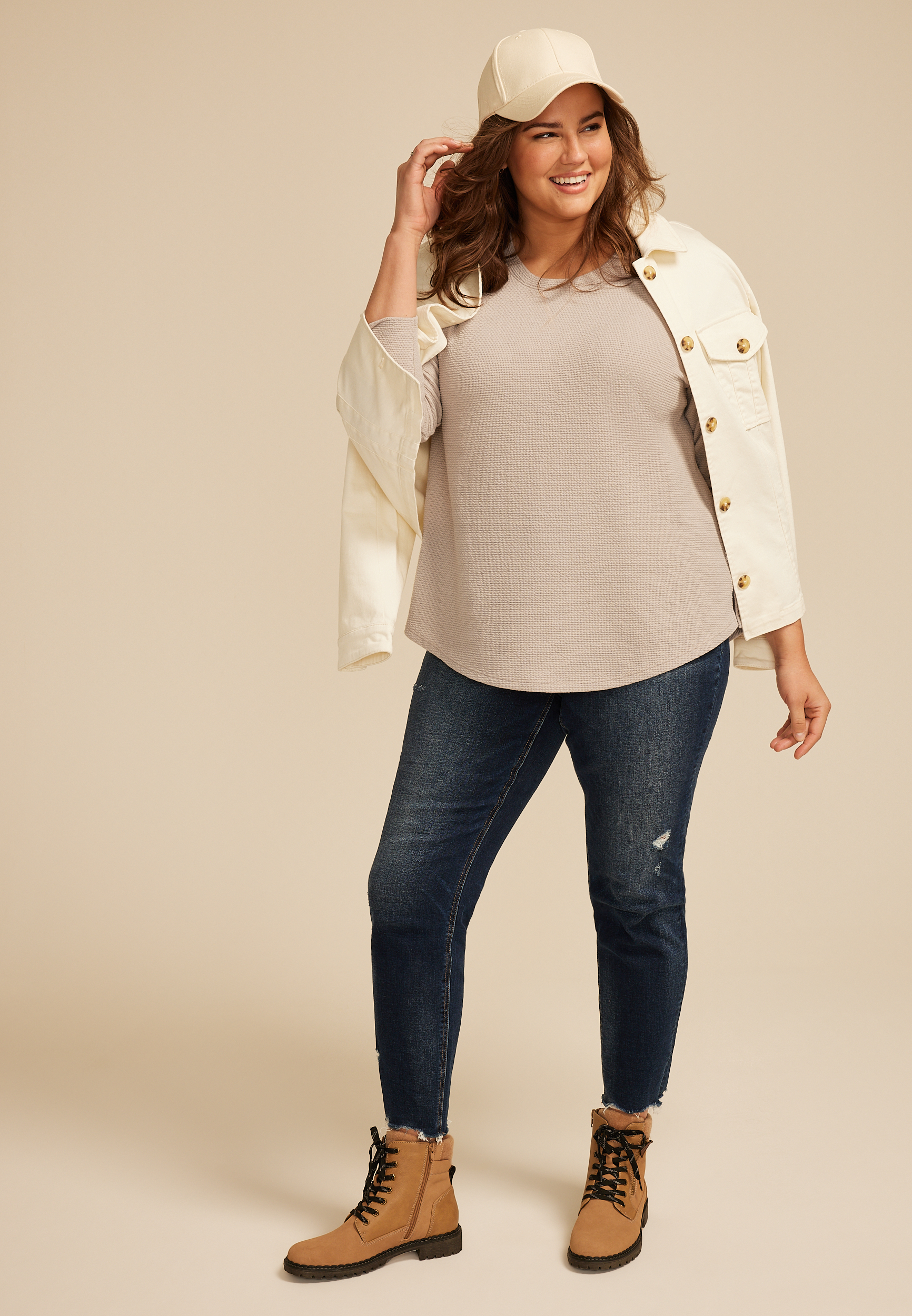 Plus Size 24/7 Clara Seersucker Long Sleeve Tee, C211, large