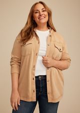 Plus Size Washed Hooded Shacket, C1457, small