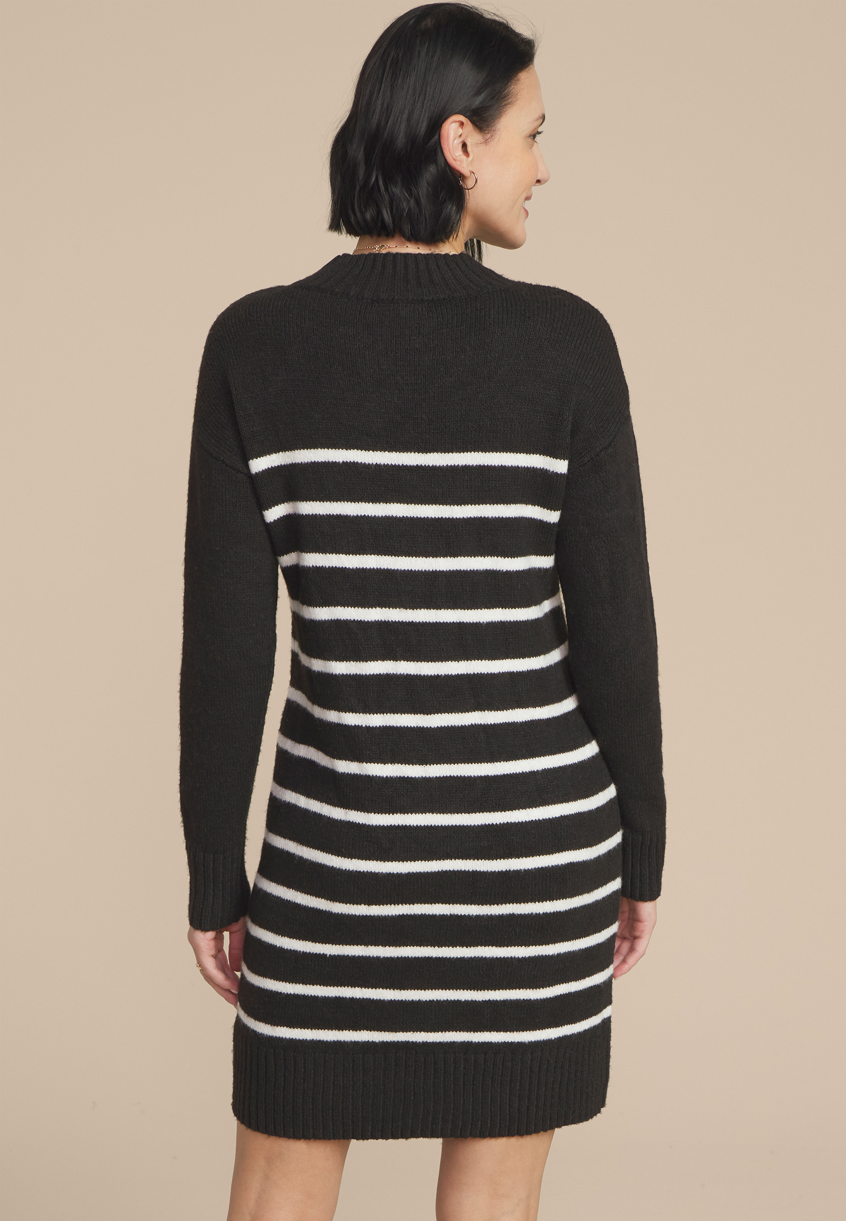 Striped Mock Neck Mini Sweater Dress, C1756, large