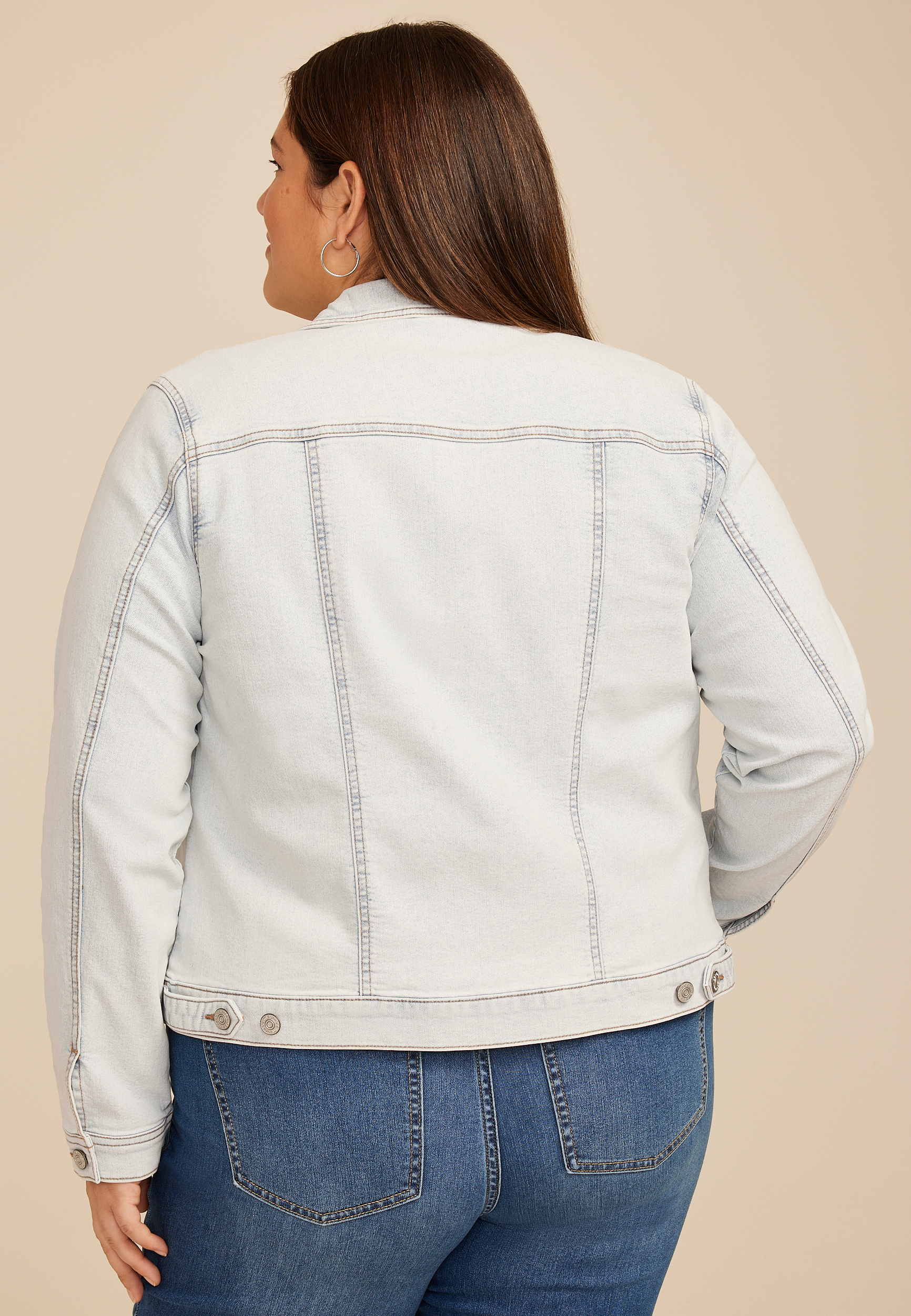 Plus Size Light Wash Denim Jacket, C2806, large