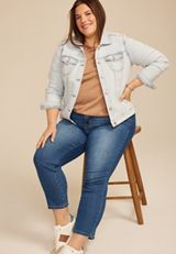 Plus Size Light Wash Denim Jacket, C2806, small