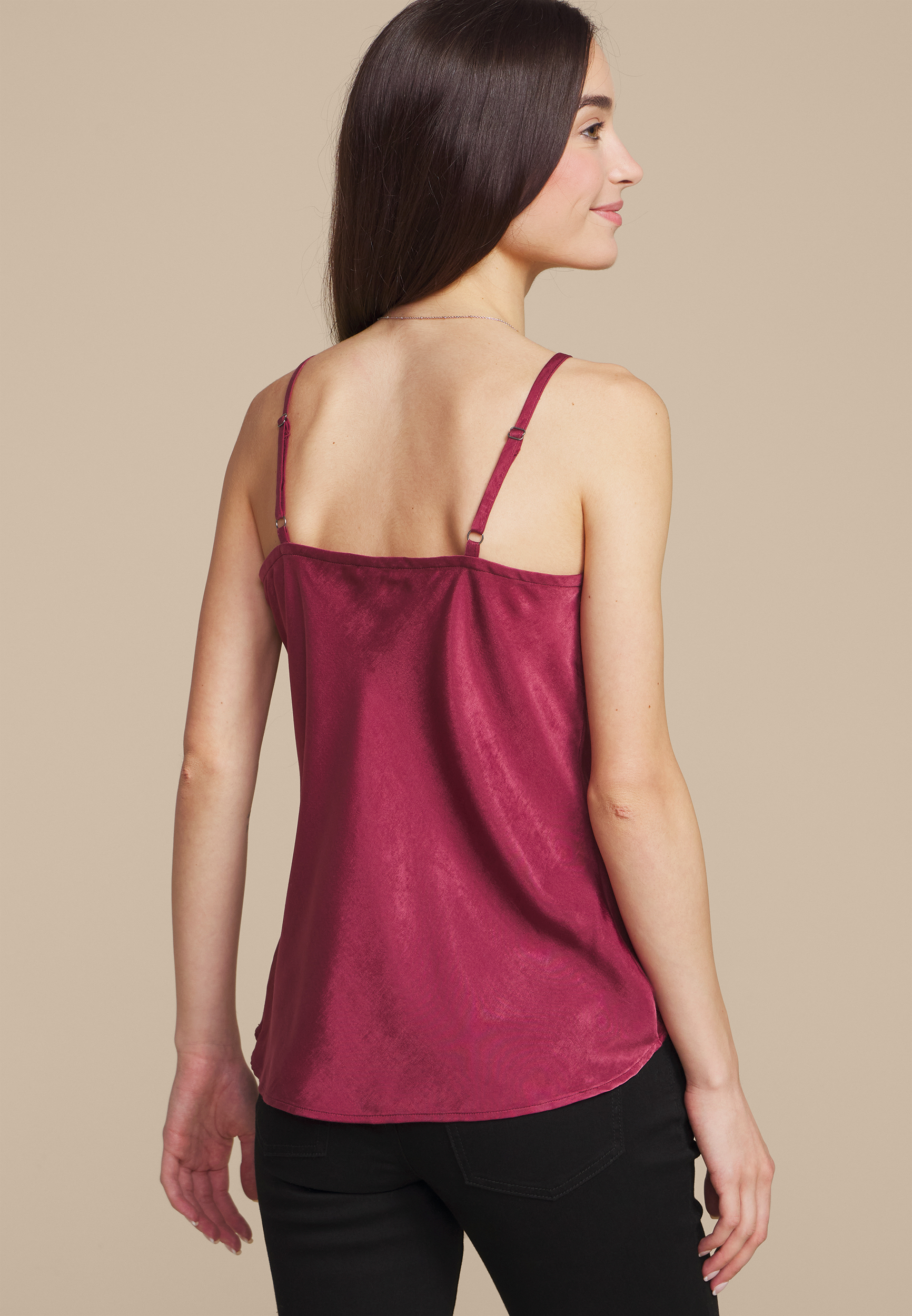 Red Satin V Neck Cami, C1734, large