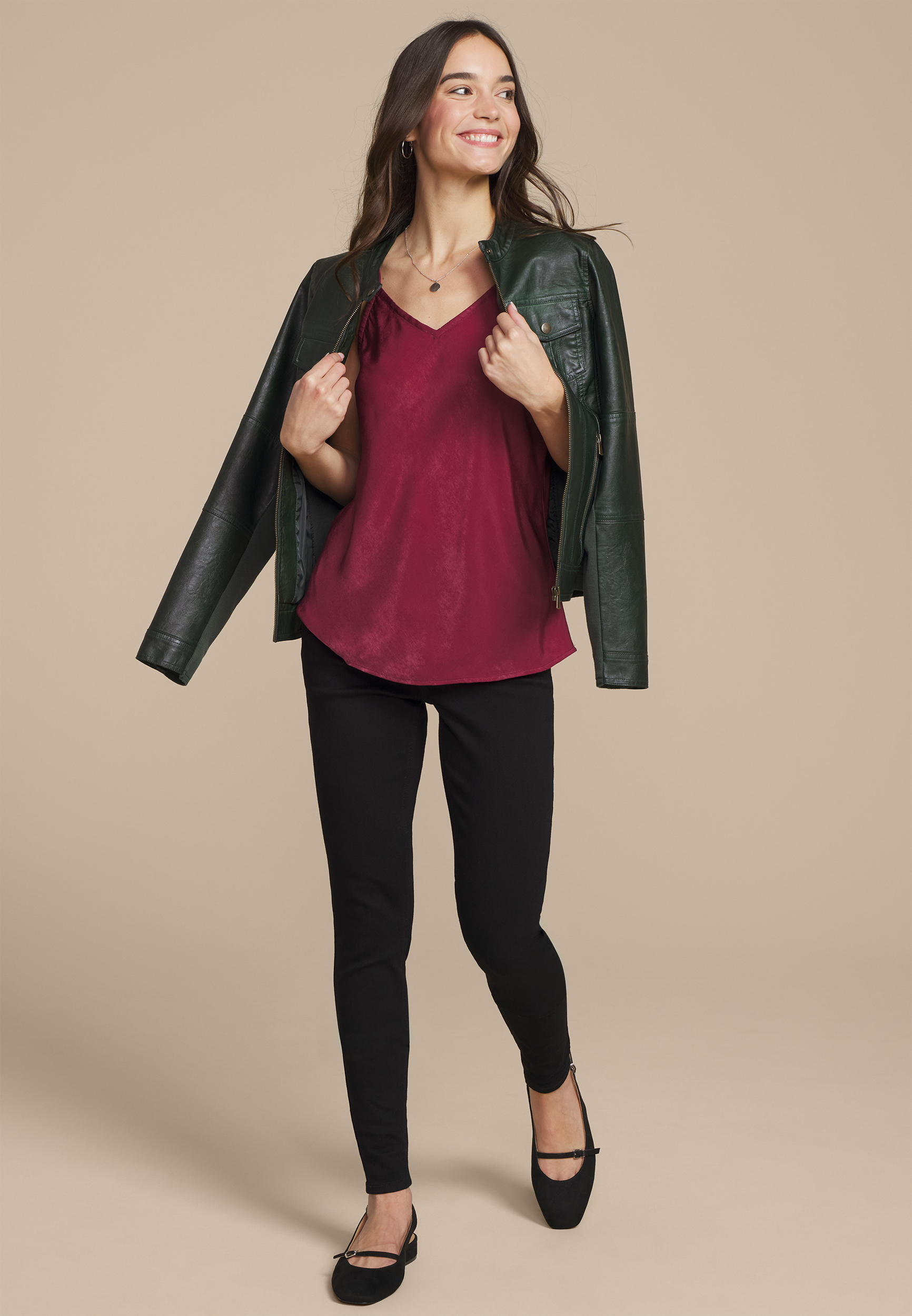 Red Satin V Neck Cami, C1734, large