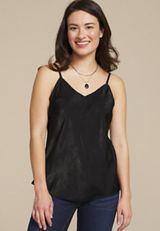 Black Satin V Neck Cami, C106, small