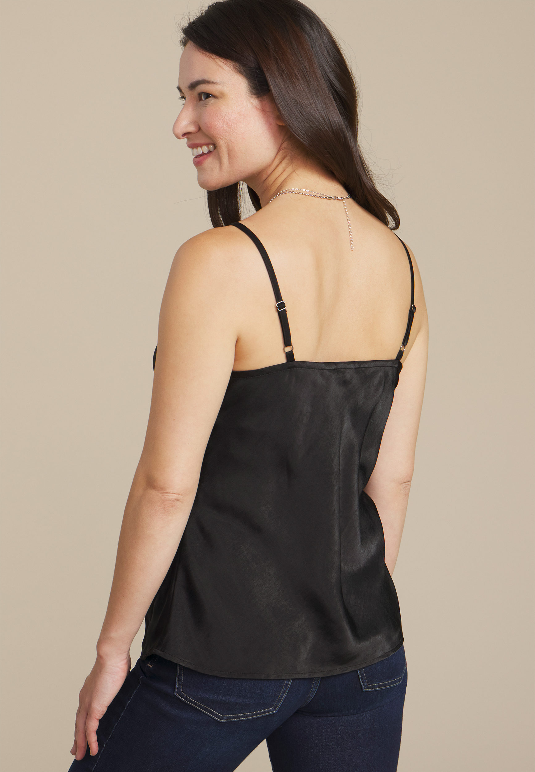 Black Satin V Neck Cami, C106, large