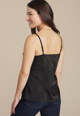 Black Satin V Neck Cami, C106, small