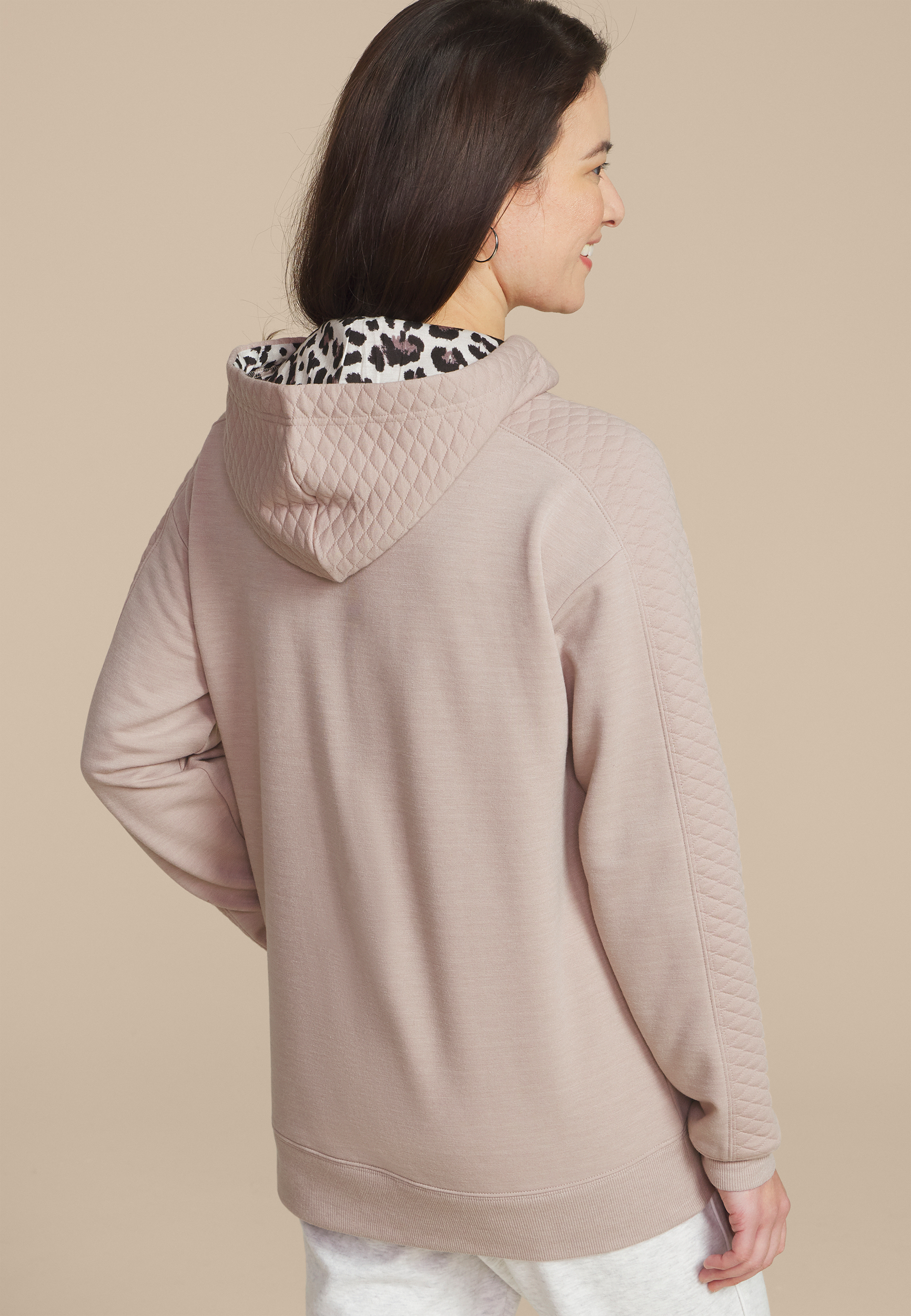 Homeward Quilted Leopard Lined Hoodie, C211, large