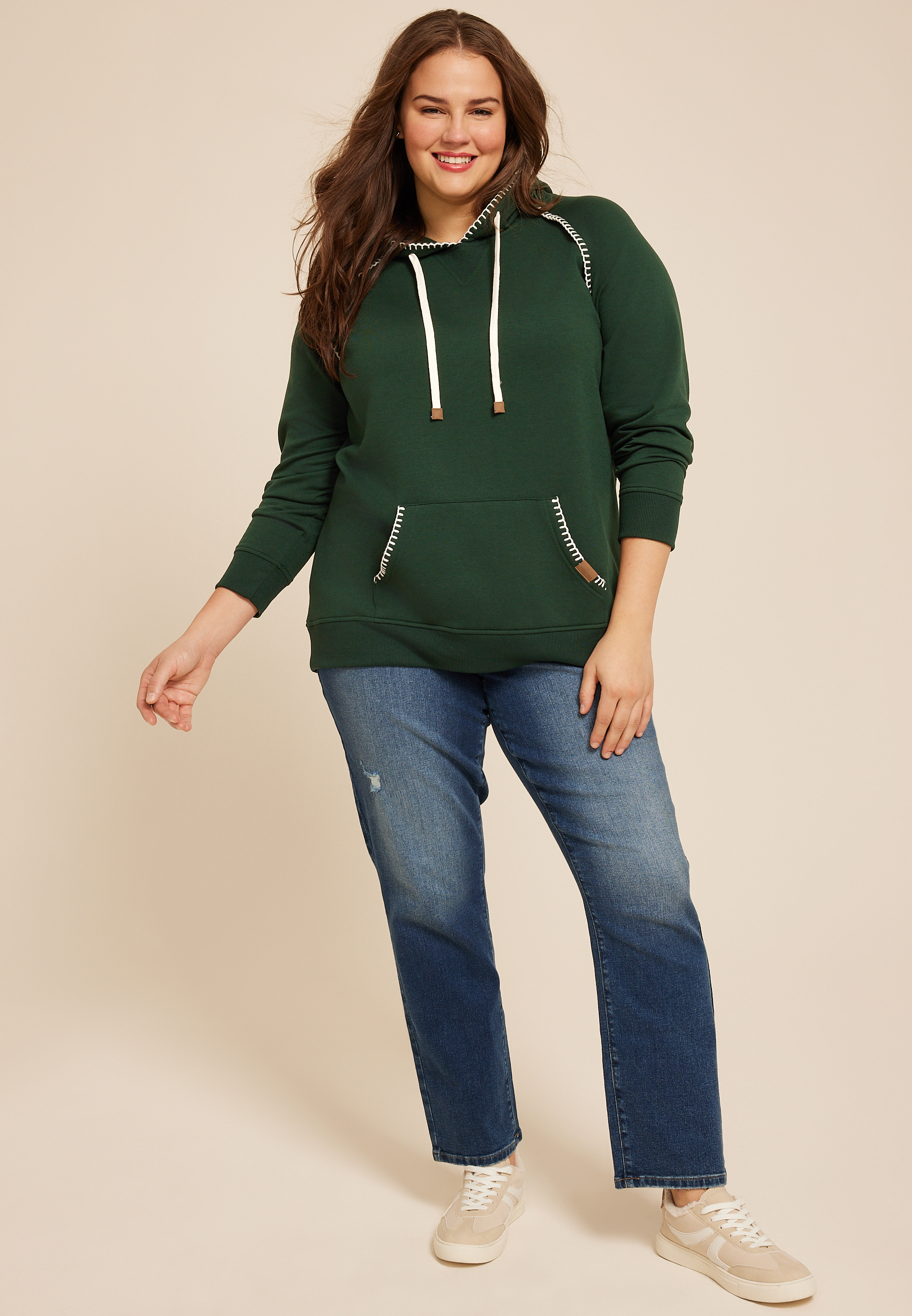 Plus Size Homeward Whipstitch Hoodie, MYRTL GREEN, large
