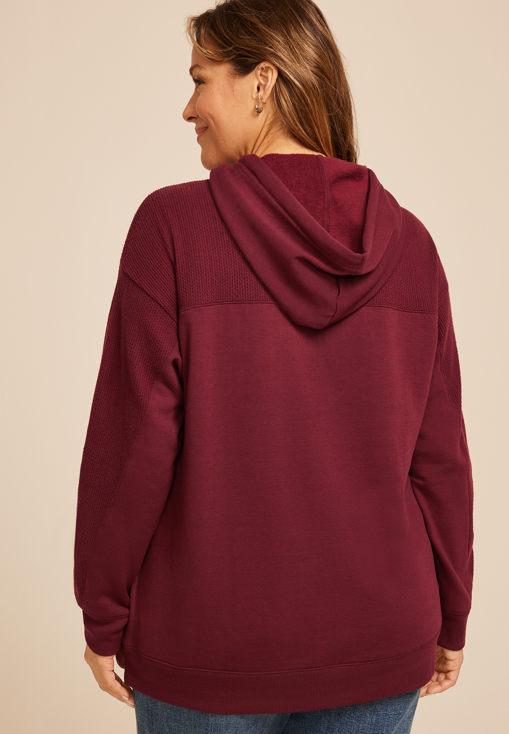 Plus Size Homeward Knit Trim Hoodie, TAWNY PORT, large