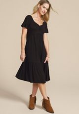 24/7 Flutter Sleeve Midi Dress, BLACK, small