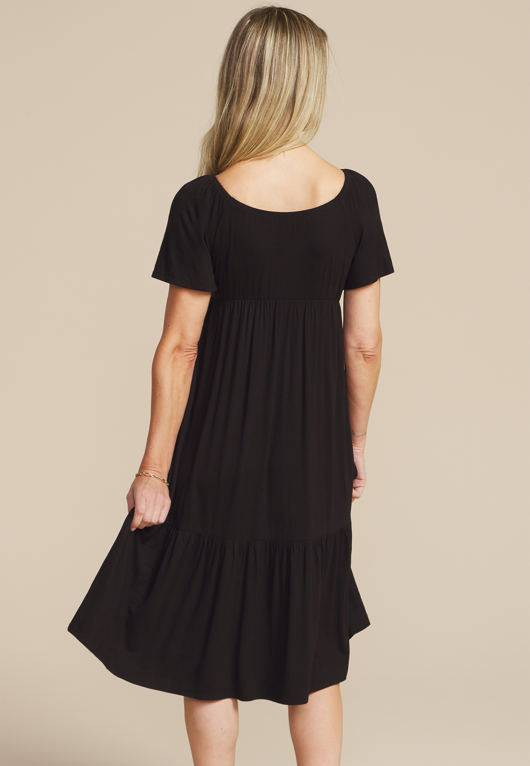 24/7 Flutter Sleeve Midi Dress, BLACK, large