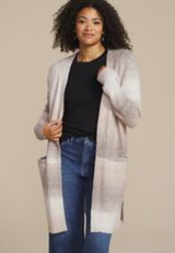 Neutral Striped Space Dye Open Front Duster Cardigan, NEUTRAL COMBO, small