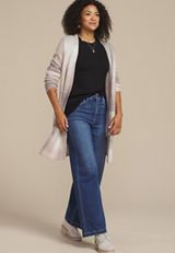 Neutral Striped Space Dye Open Front Duster Cardigan, NEUTRAL COMBO, small