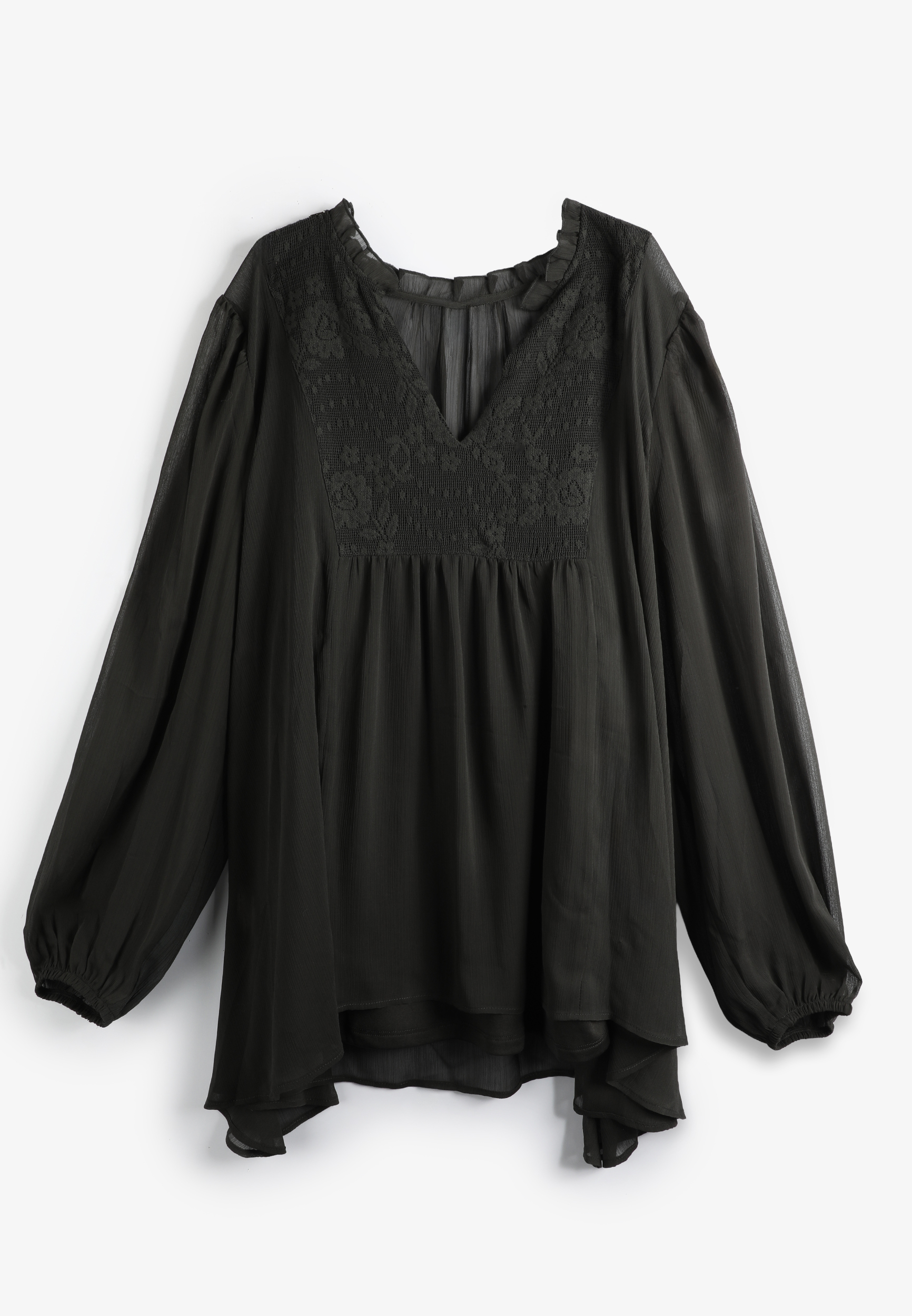 Plus Size Tie Neck Lace Top
