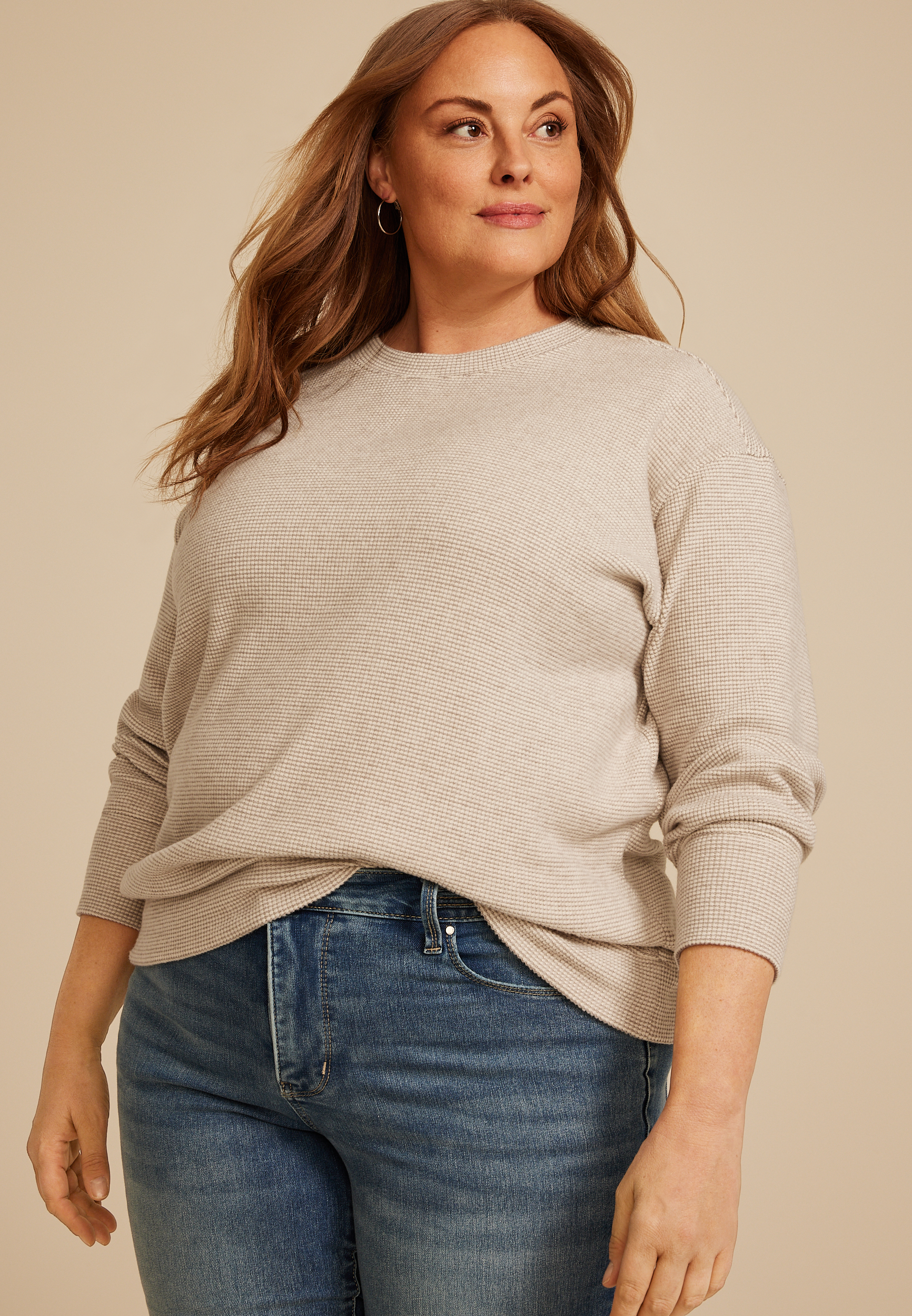 Plus Brushed Waffle Tunic Sweatshirt