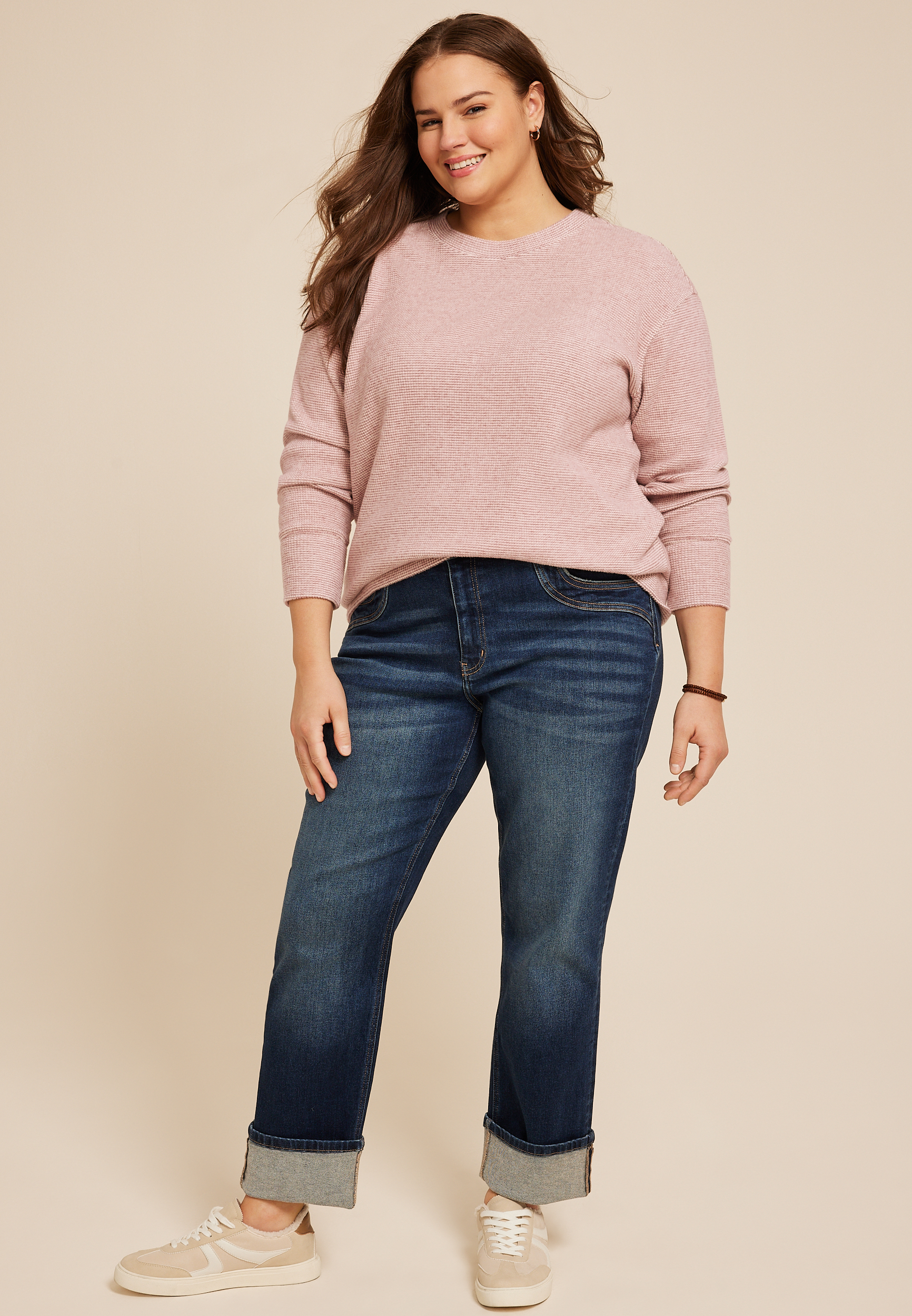 Plus Size Brushed Waffle Tunic Sweatshirt