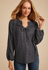 Gray Textured Peasant Blouse, C829, small