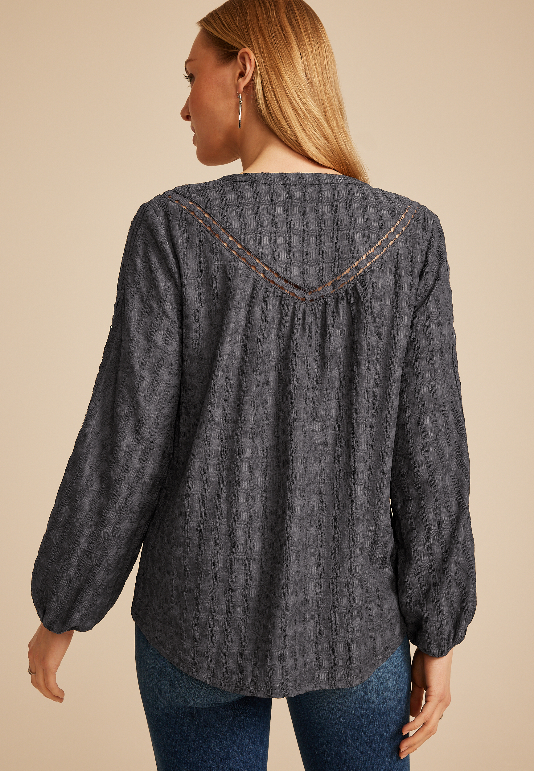 Gray Textured Peasant Blouse, C829, large