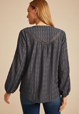 Gray Textured Peasant Blouse, C829, small