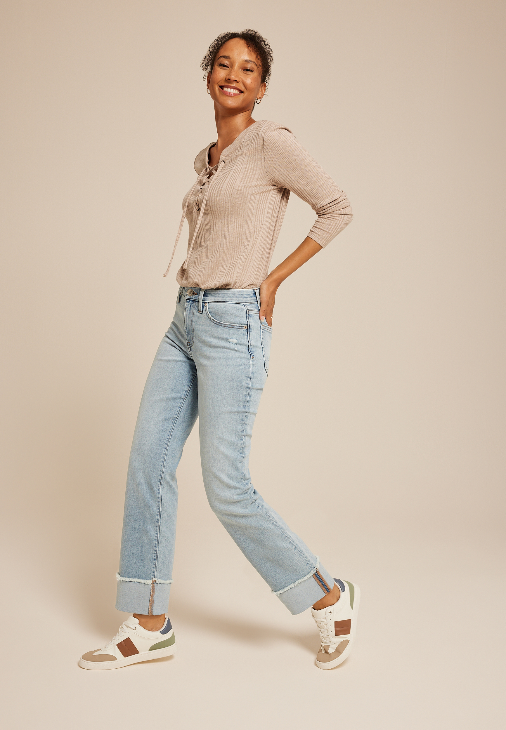 m jeans by maurices&trade; High Rise Relaxed Straight Frayed Hem Ankle Jean, C3337, large
