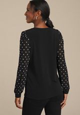 Black Polka Dot Mesh Puff Sleeves Top, BLACK COMBO, small
