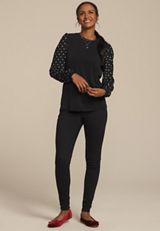 Black Polka Dot Mesh Puff Sleeves Top, BLACK COMBO, small