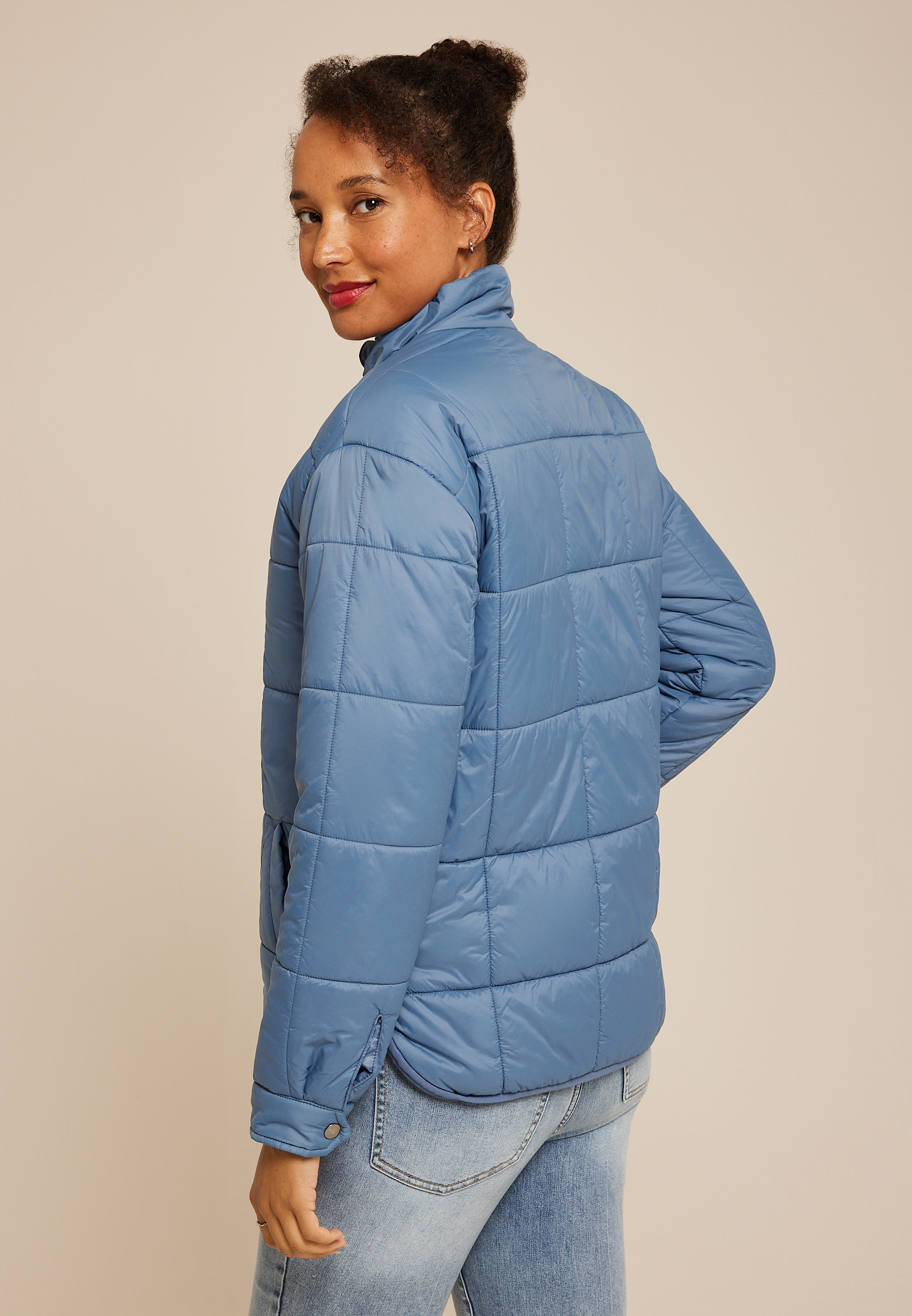 Blue Packable Quilted Puffer Jacket, , large