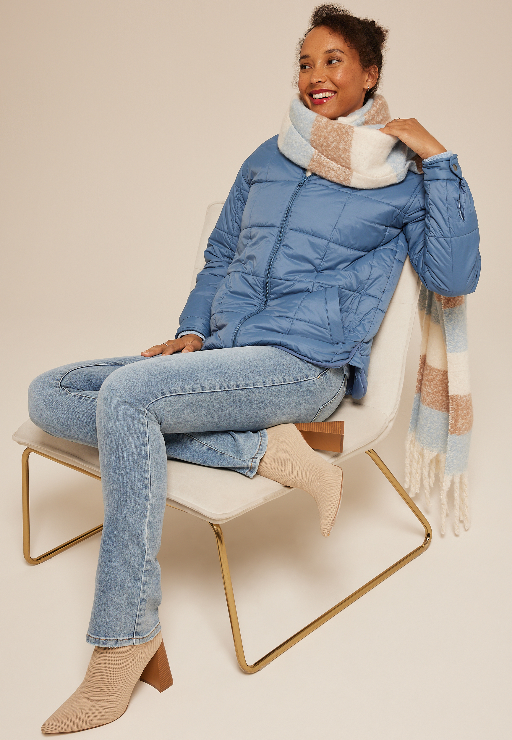 Blue Packable Quilted Puffer Jacket, , large
